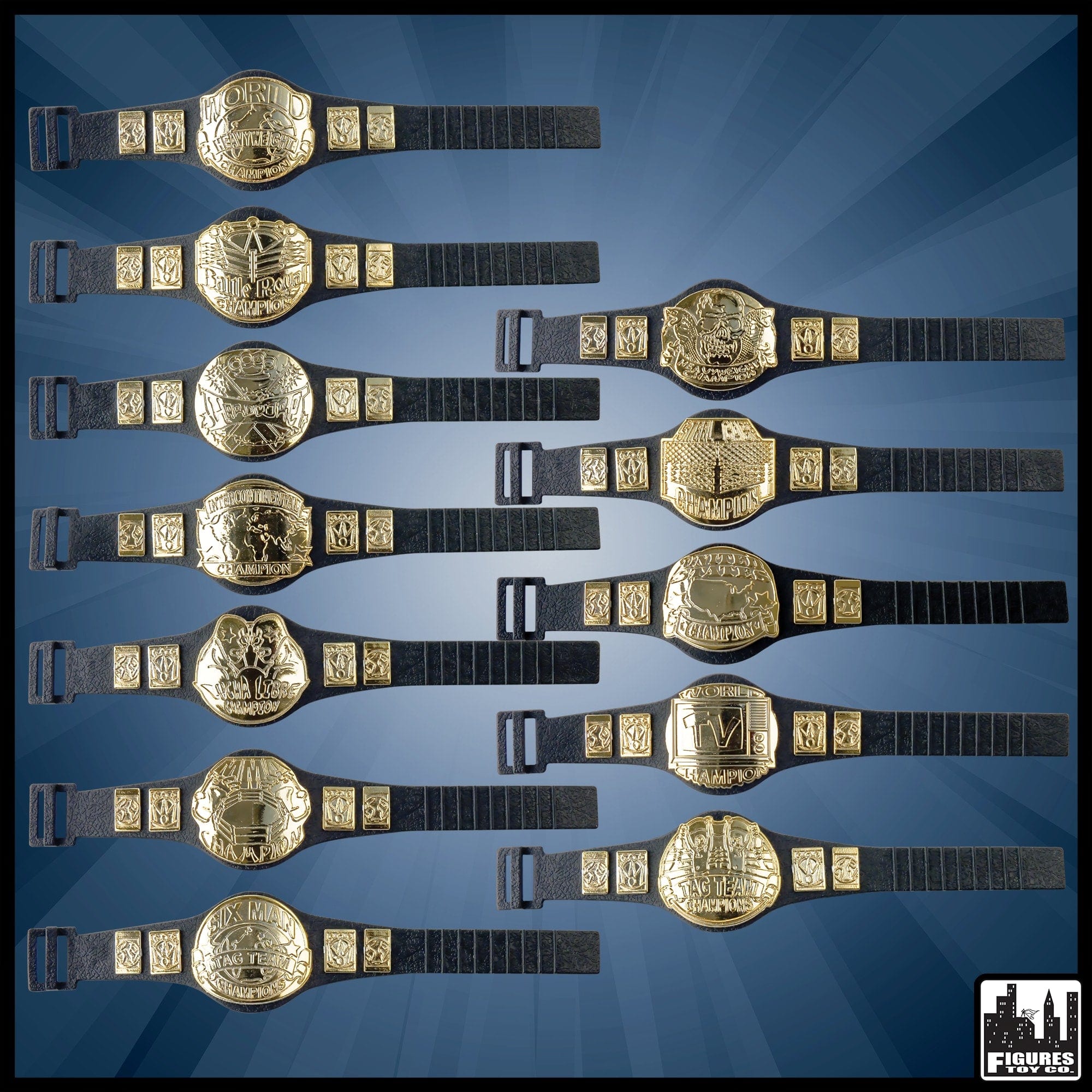 Complete Set of 12 Championship Belts for WWE Wrestling Action Figures (Series 1)