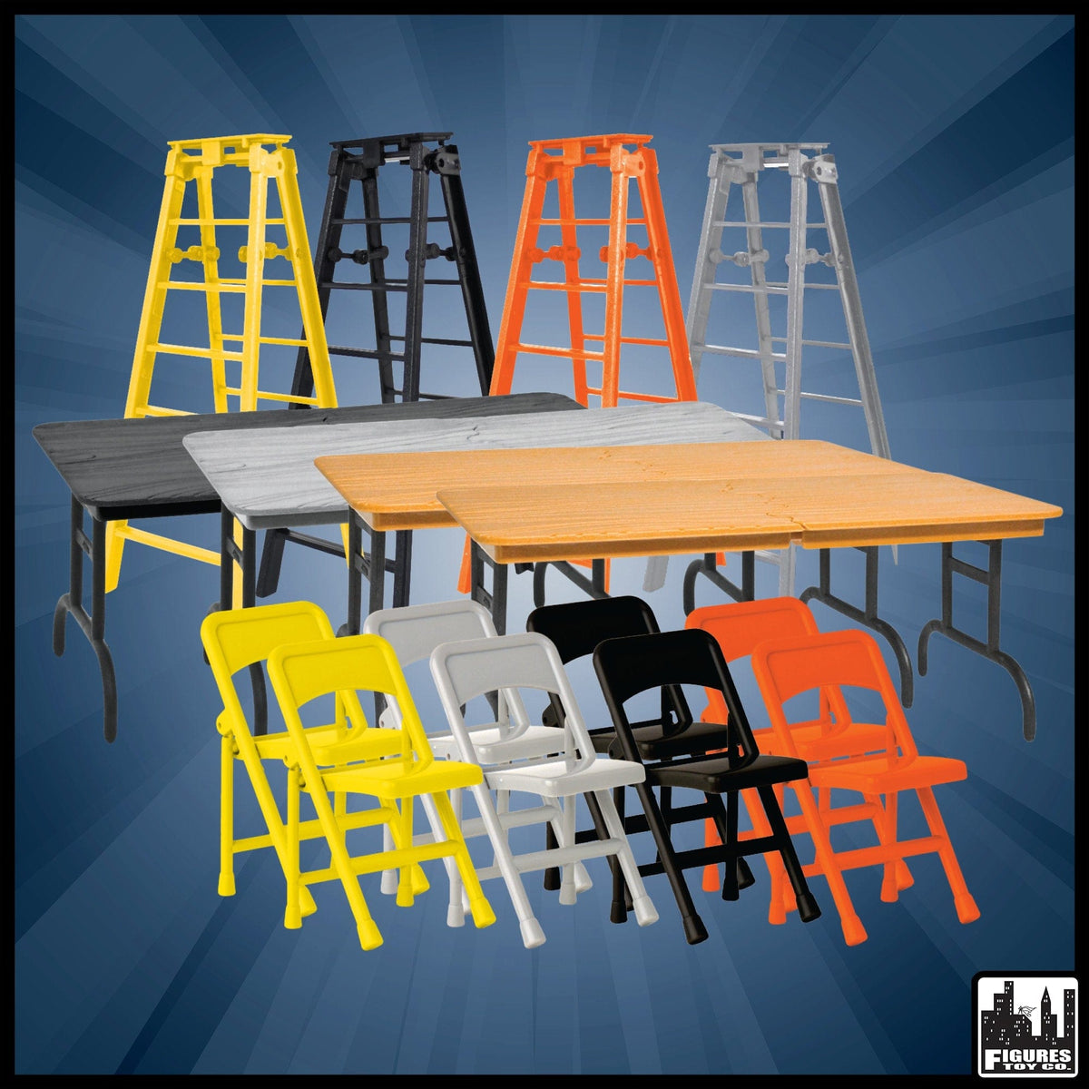 Complete Set of all 4 Ultimate Ladder, Table and Chairs Playsets for WWE Wrestling Action Figures