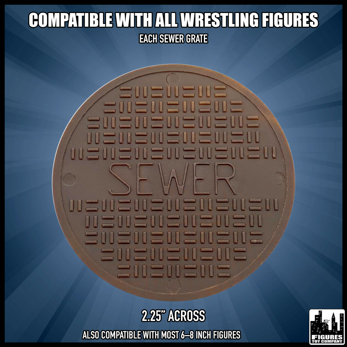 Copper sewer grate for wrestling figures — dimension guide.