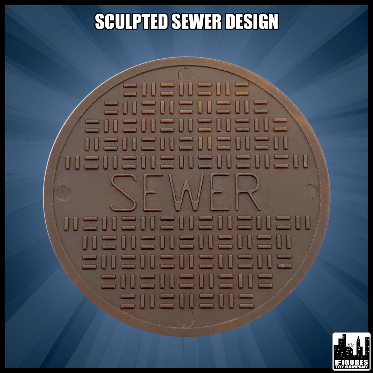 Copper sewer grate for wrestling figures — front view.