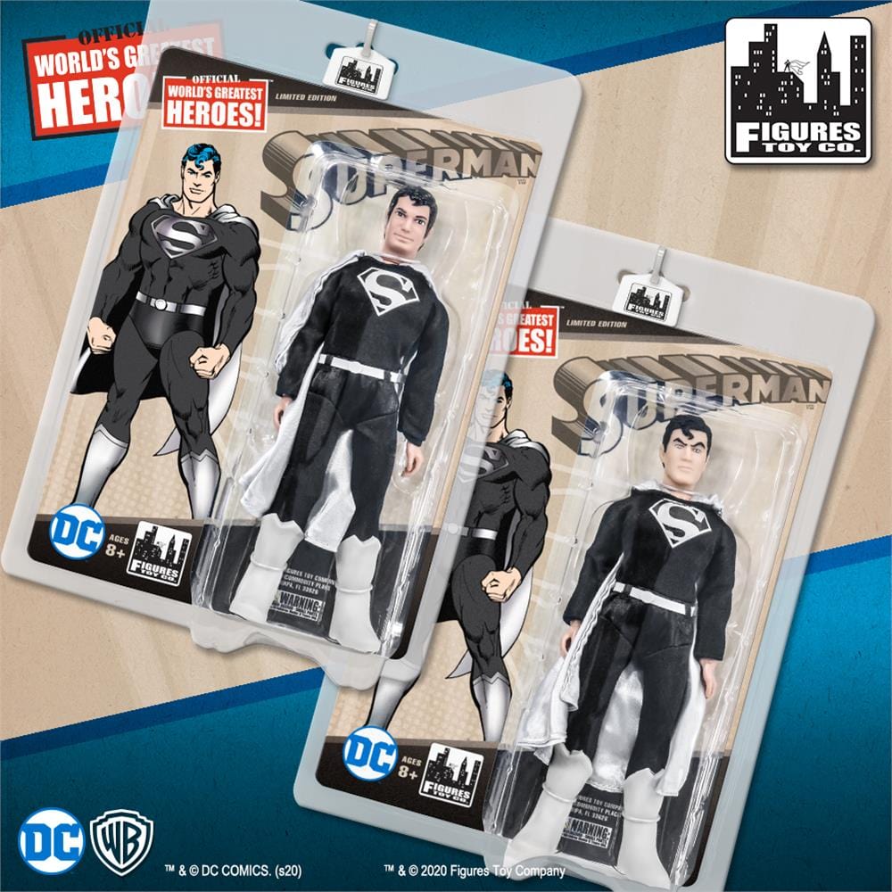 DC Comics Retro 8 Inch Action Figure Series: Set of 2 Different Superman Figures [Black Outfit Variants]