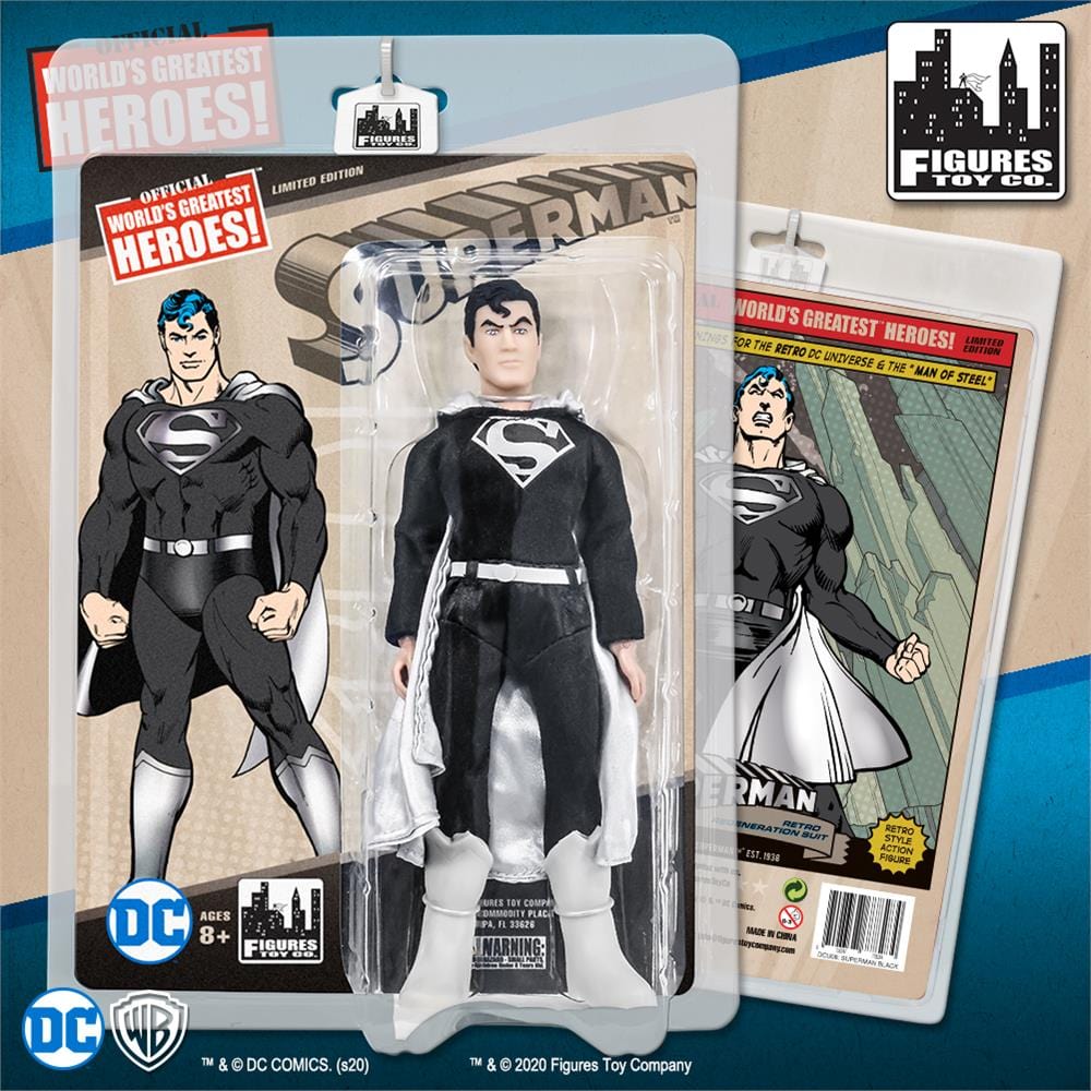 DC Comics Retro 8 Inch Action Figure Series: Set of 2 Different Superman Figures [Black Outfit Variants]