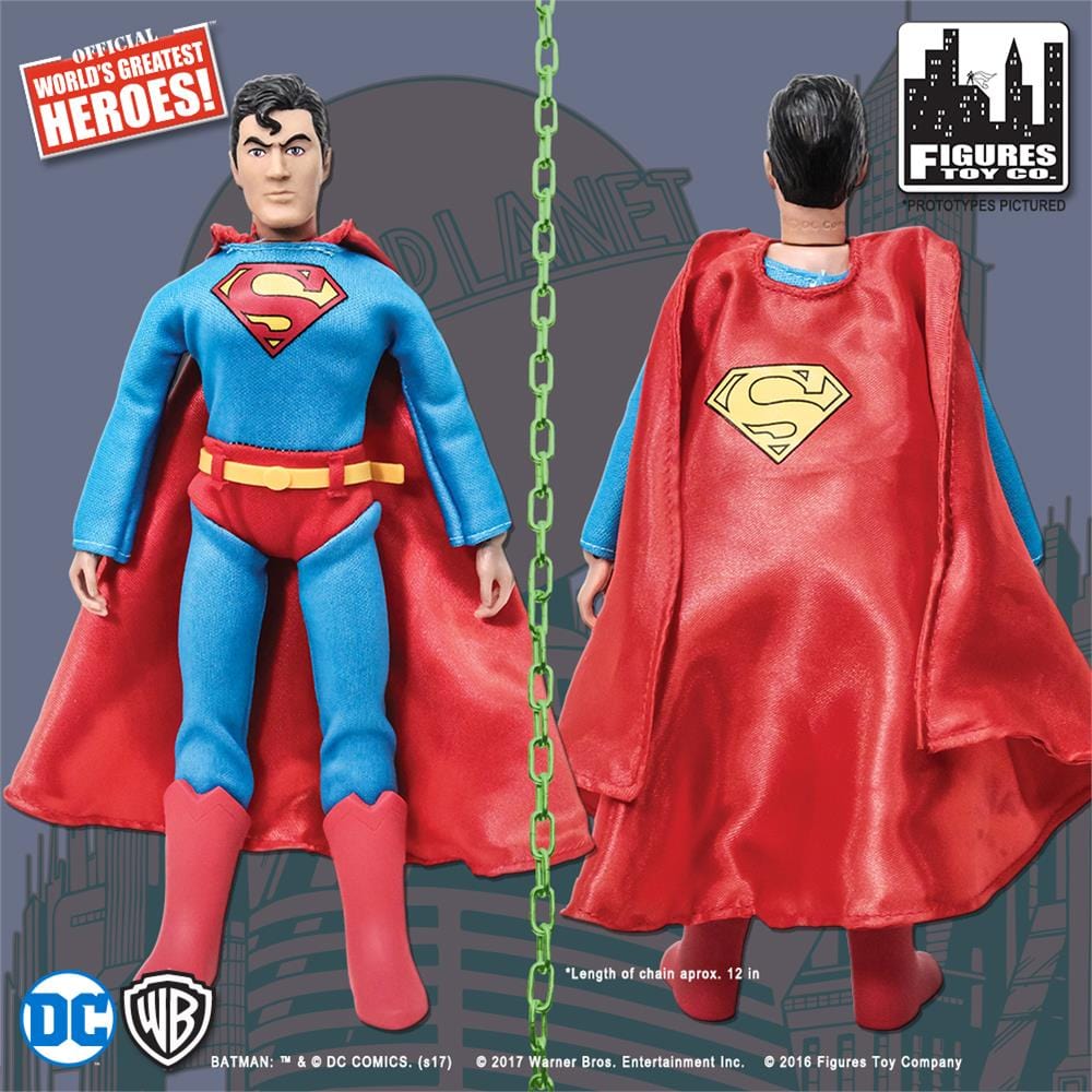 DC Comics Retro 8 Inch Action Figures: New Head Sculpt Superman With Green Kryptonite Chain