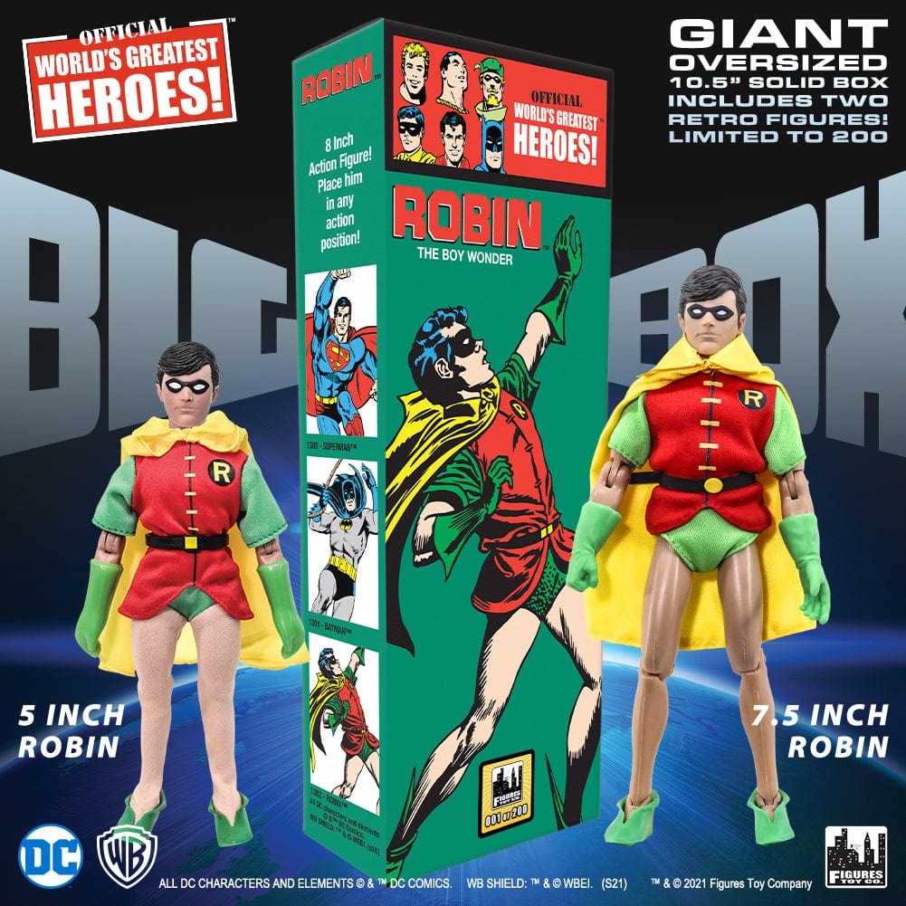 DC Comics Retro Style OVERSIZED Box 8 Inch Action Figures: 1 Retro 8 Inch & 6 Inch Teen Titans Robin