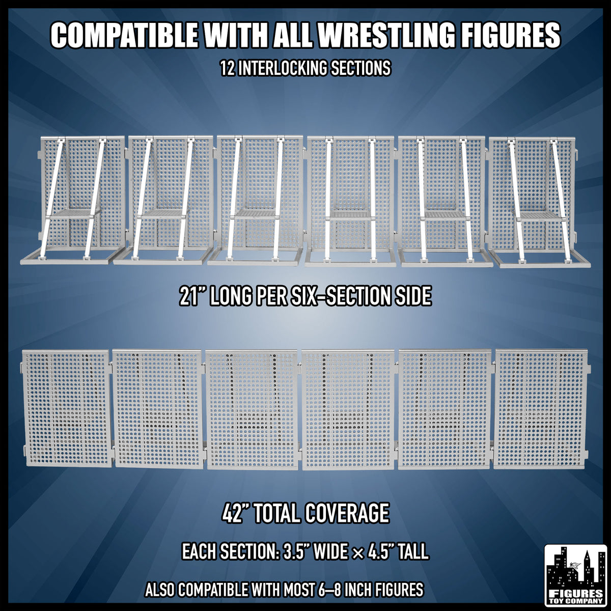 Entrance Ramp Barricade Guardrails for wrestling figures — dimension guide.