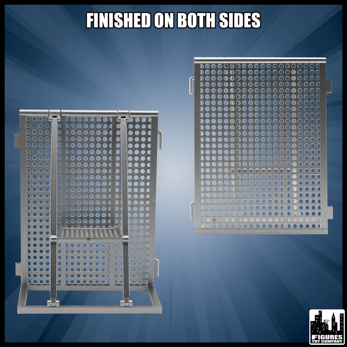 Entrance Ramp Barricade Guardrails for wrestling figures — front and back views.