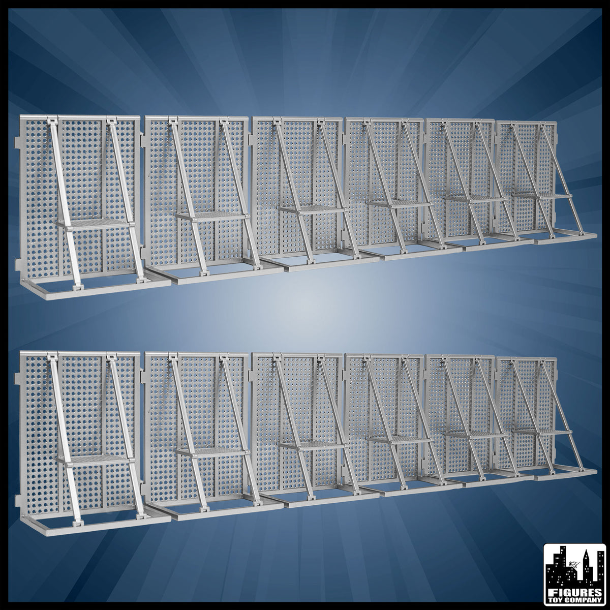 Entrance Ramp Barricade Guardrails for wrestling figures — loose barricades.