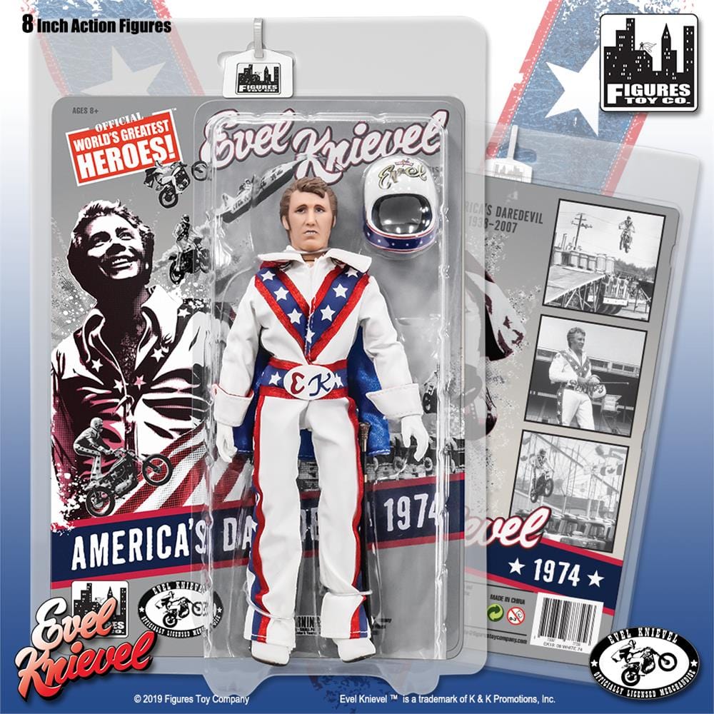 Evel Knievel 8 Inch Action Figures Series 1 Re-Issue: White Jumpsuit