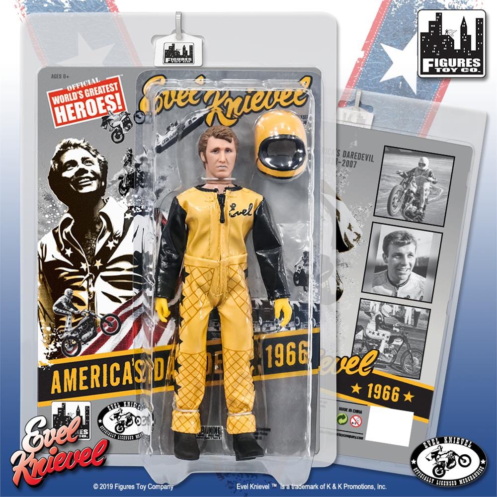 Evel Knievel 8 Inch Action Figures Series: Black and Yellow 1966 Jumpsuit Variant