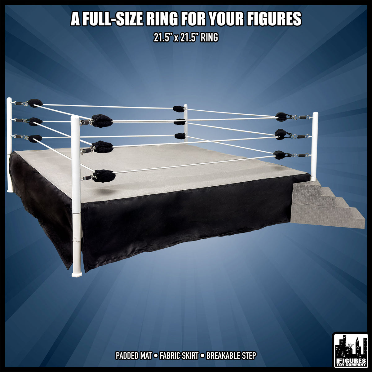 Figures Toy Company wrestling figure ring — ring size and features.