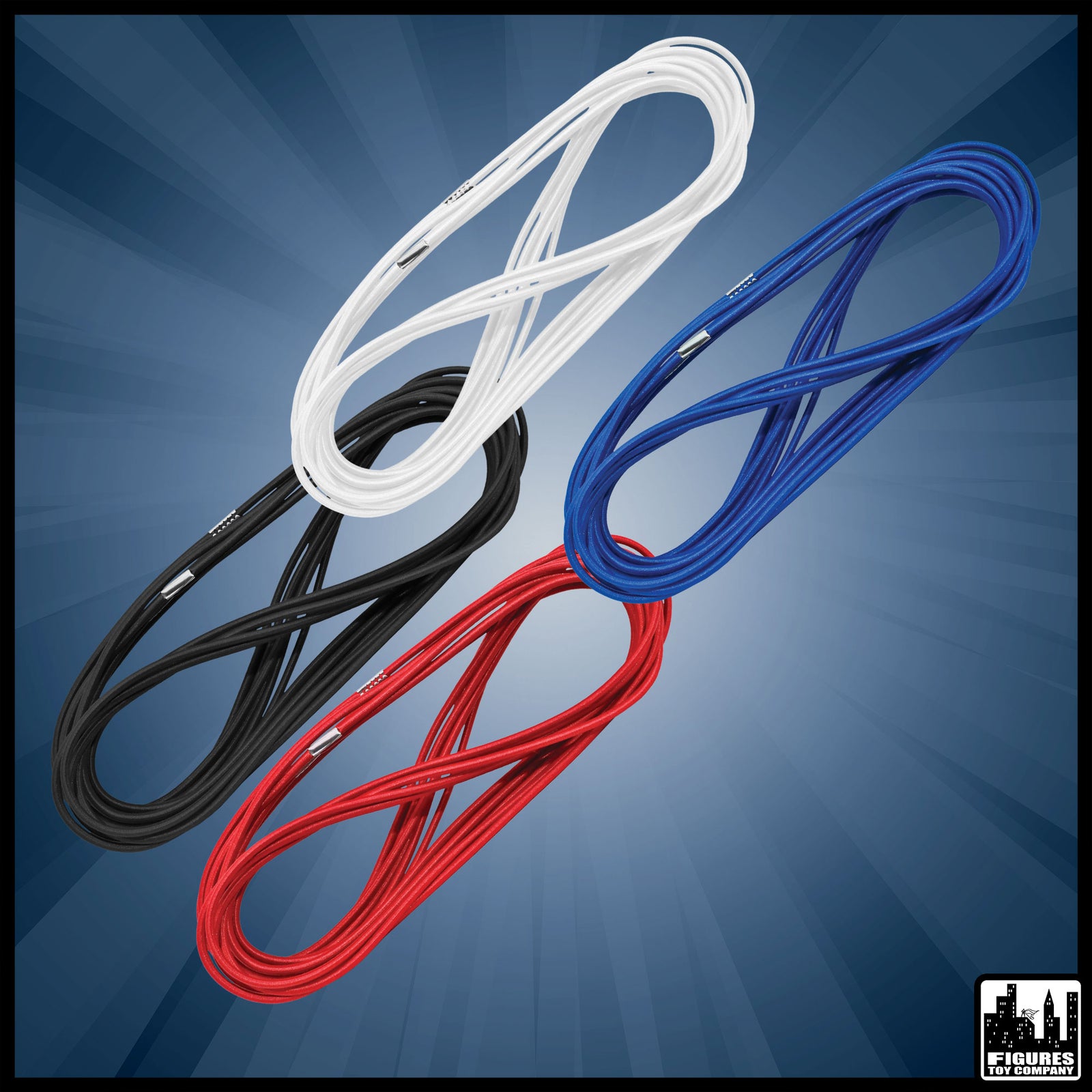 Four sets of colored wrestling figure ring ropes — colored rope sets.