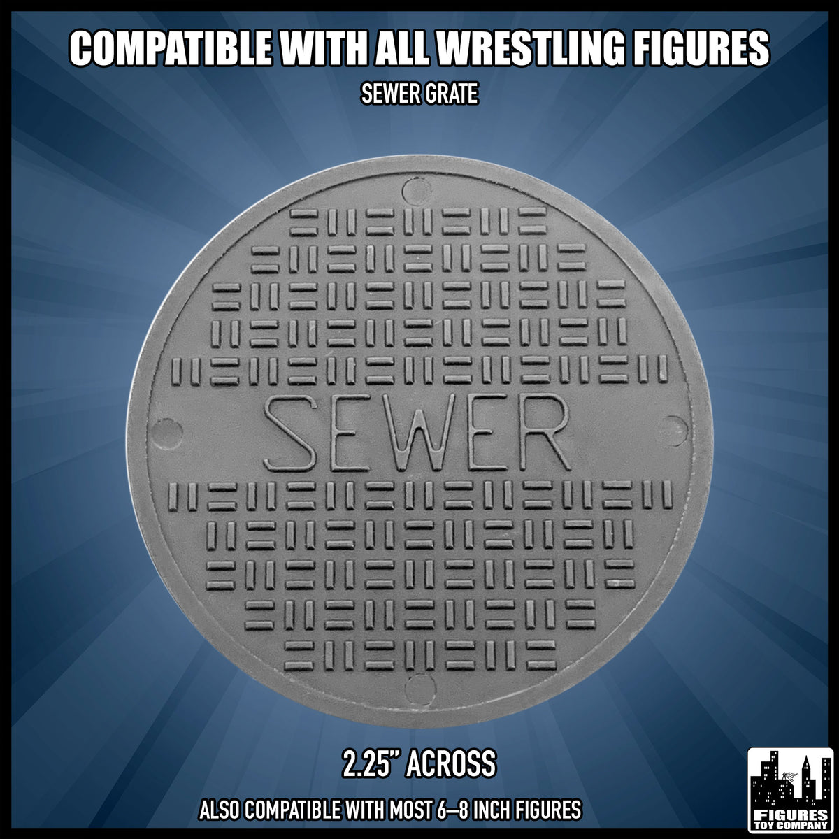 Gray Sewer Grate for wrestling figures — dimension guide.