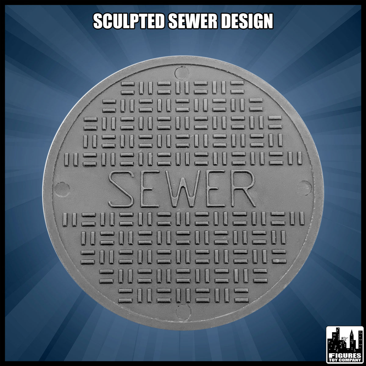 Gray sewer grate for wrestling figures — front view.