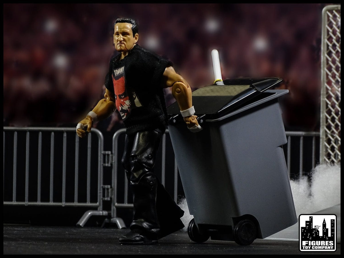 Gray Trash Can With Lid &amp; Wheels for WWE Wrestling Action Figures