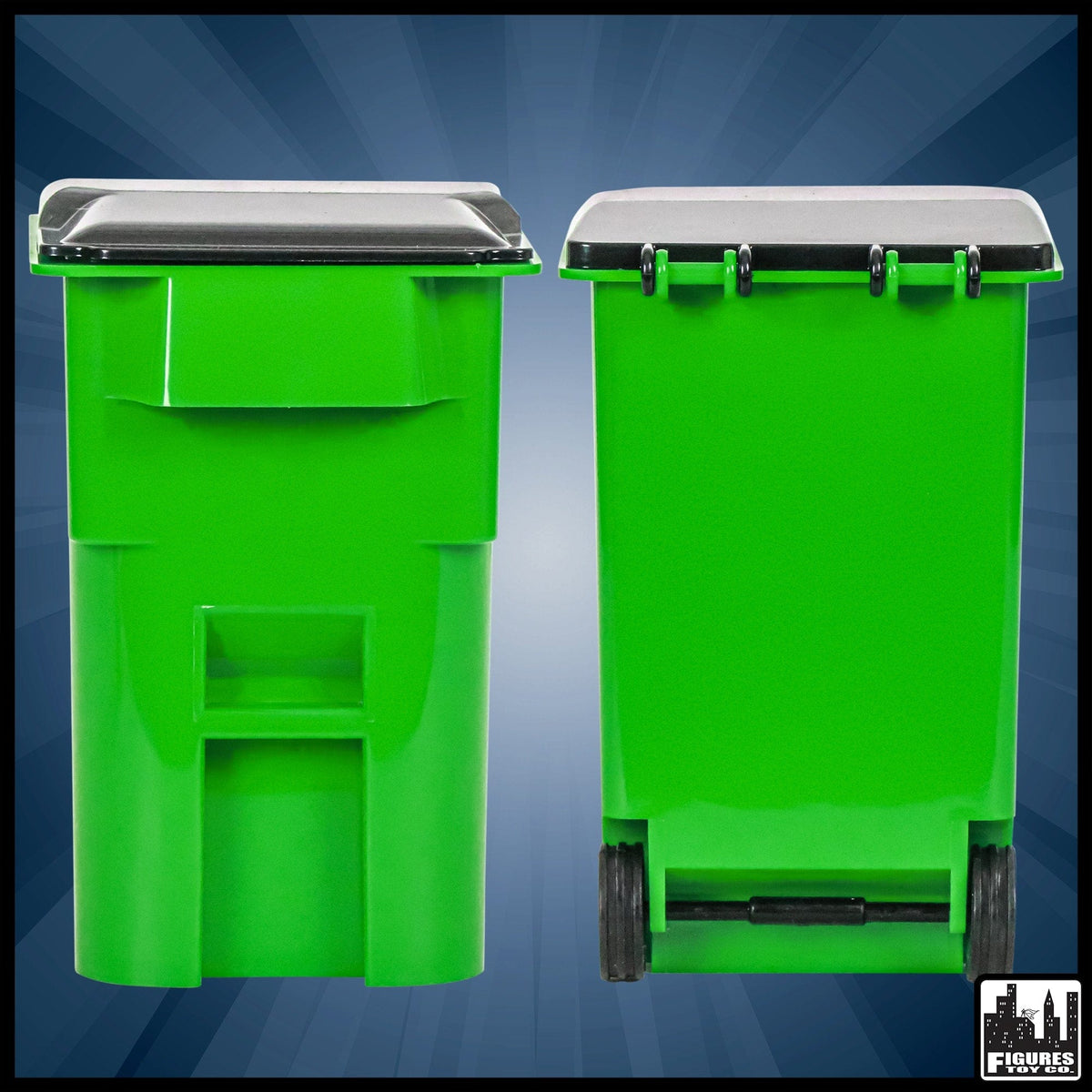 Green Dumpster &amp; 3 Green Trash Cans With Lid &amp; Wheels for WWE Wrestling Action Figures