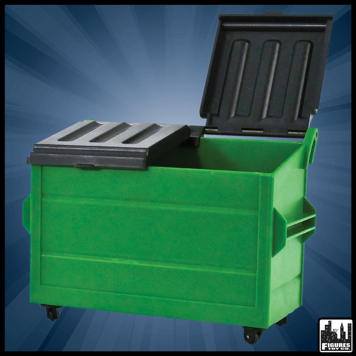 Green Dumpster &amp; 3 Green Trash Cans With Lid &amp; Wheels for WWE Wrestling Action Figures