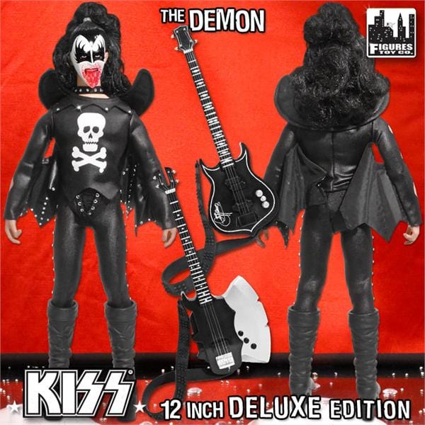 KISS 12 Inch Action Figures &quot;The Demon&quot; Hotter Than Hell BLOODY Variant Deluxe Edition With Bass Guitars