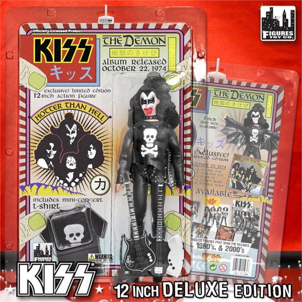 KISS 12 Inch Action Figures "The Demon" Hotter Than Hell BLOODY Variant Deluxe Edition With Bass Guitars
