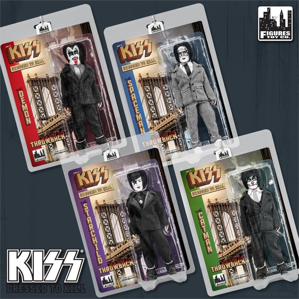 KISS 8 Inch Action Figures Dressed To Kill Throwback Series: Set of all 4