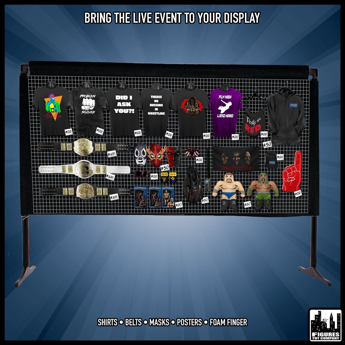 Merch Stand Accessory Set for wrestling figures — merchandise display.