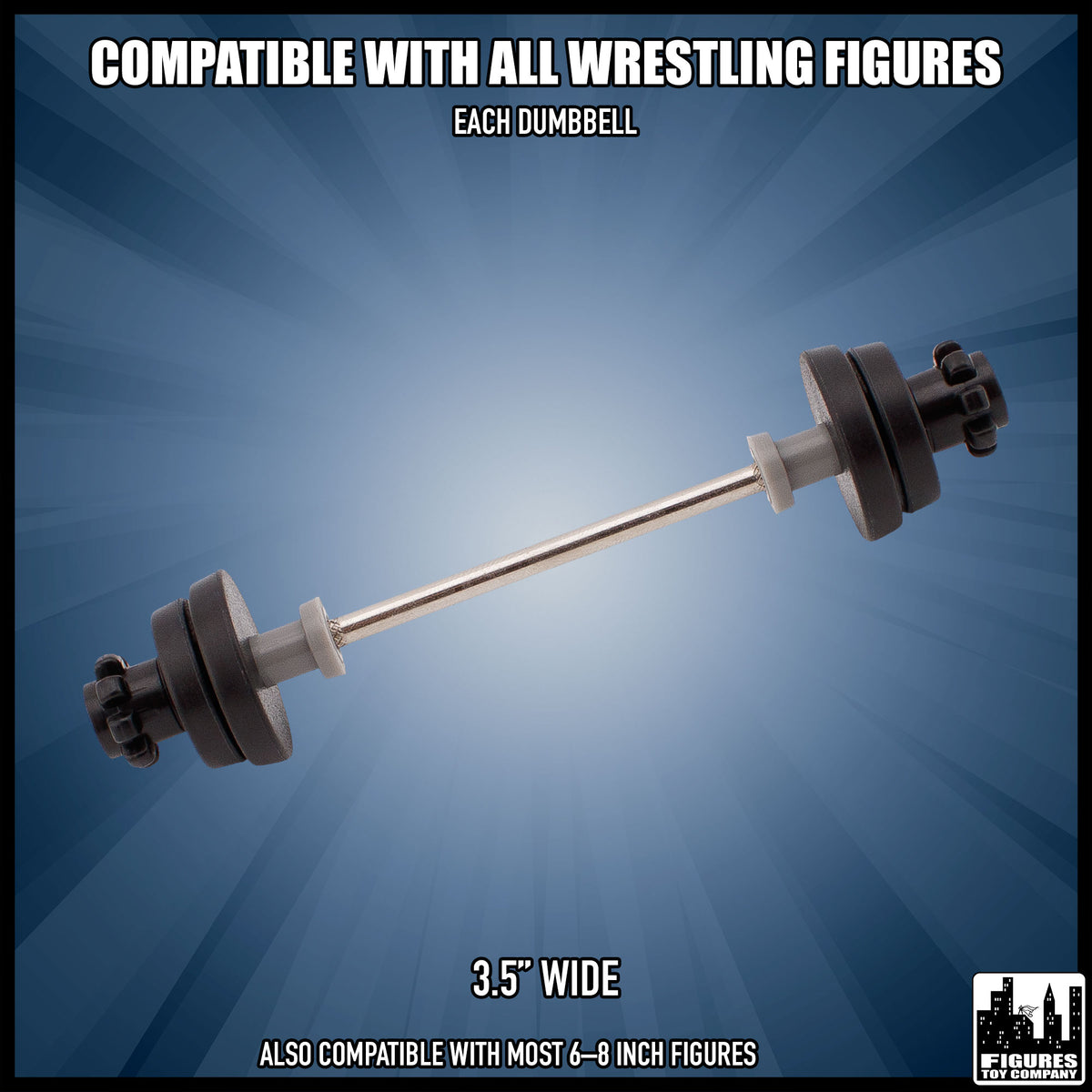 Pair of Small Dumbell Weights for wrestling figures — dimension guide.