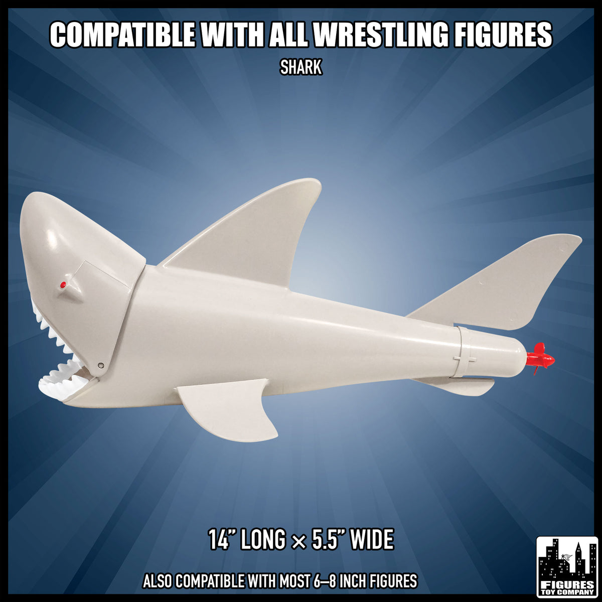 Plastic Toy Shark for wrestling figures — dimension guide.