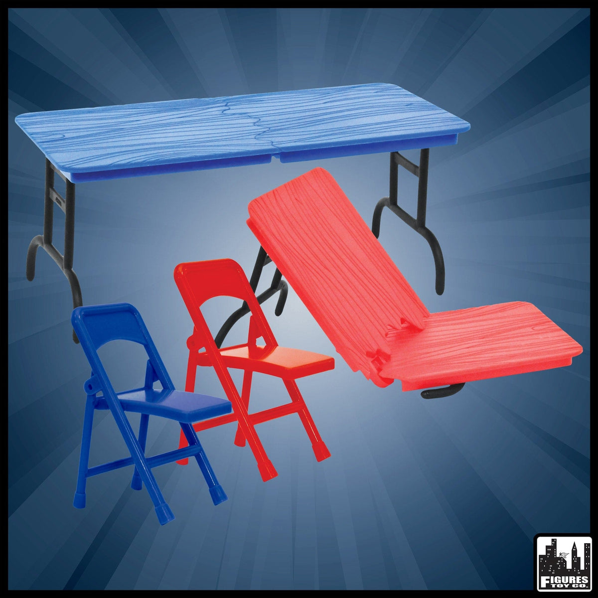 Red &amp; Blue Breakable Tables &amp; Chairs For WWE Wrestling Action Figures