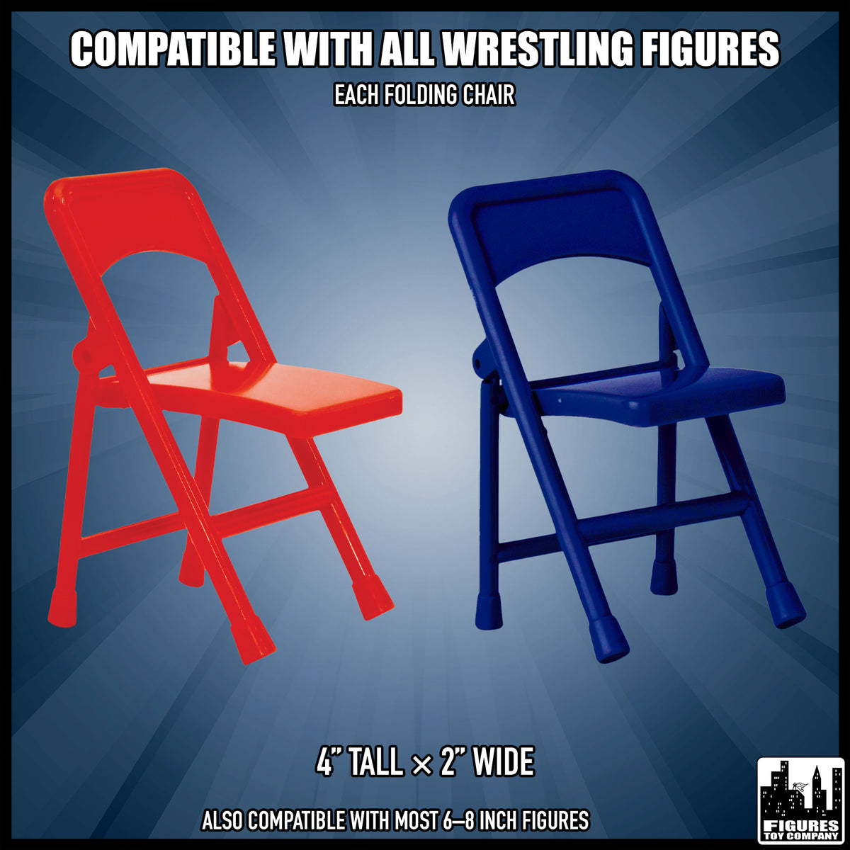 Red & Blue Folding Chairs for wrestling figures — dimension guide.