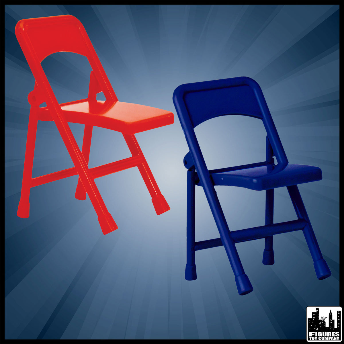 Red & Blue Folding Chairs for wrestling figures — product view.