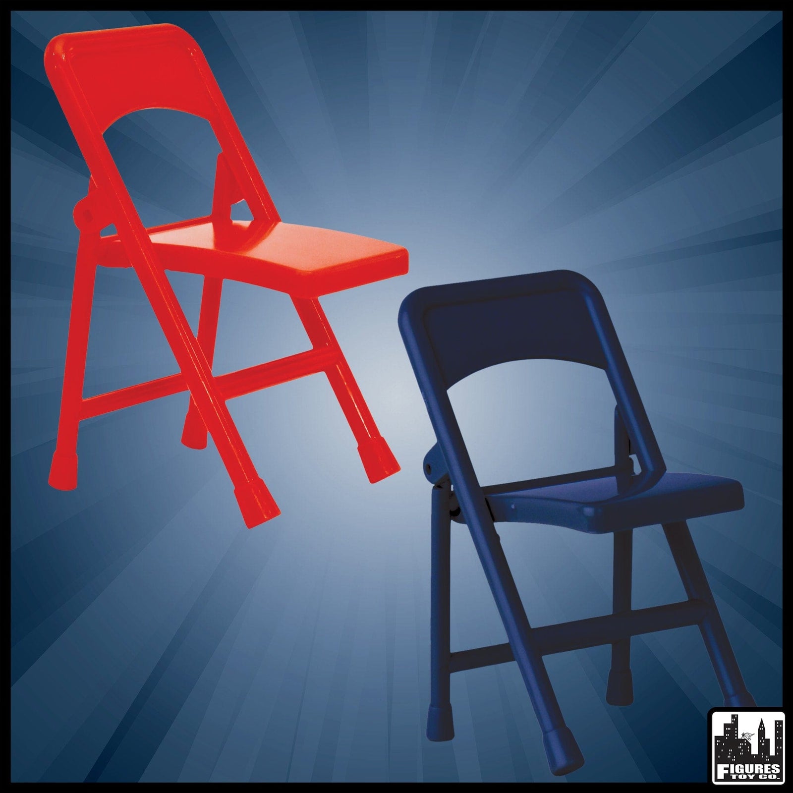 Red & Blue Folding Chairs For WWE Wrestling Action Figures
