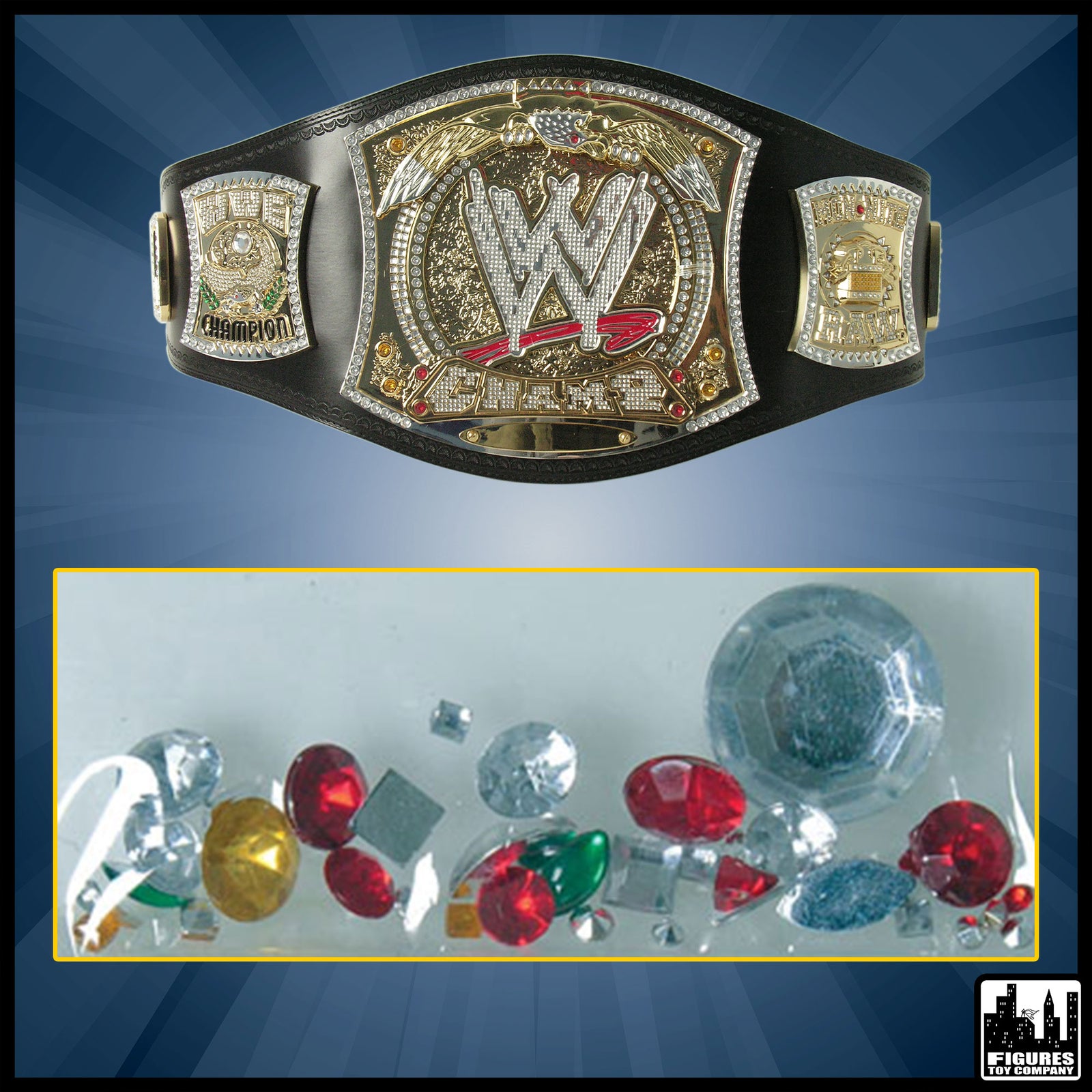 Replacement Jewels For Adult & Deluxe Size Spinning WWE Replica Belt — replacement jewels and belt reference.