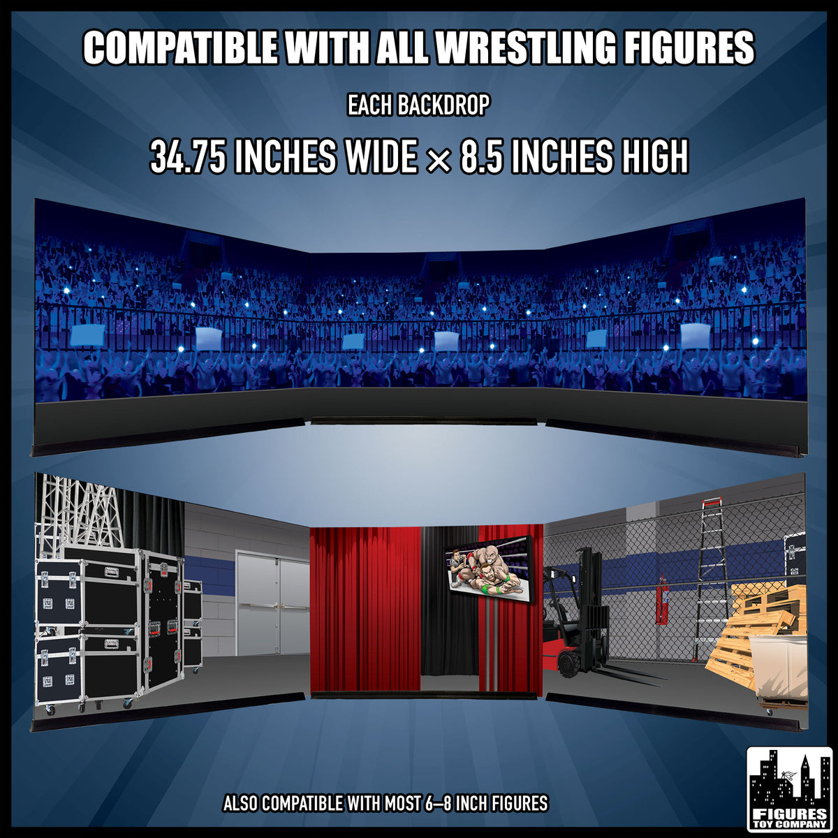 Reversible Wrestling Action Figure Backdrop Dioramas — backdrop dimensions.