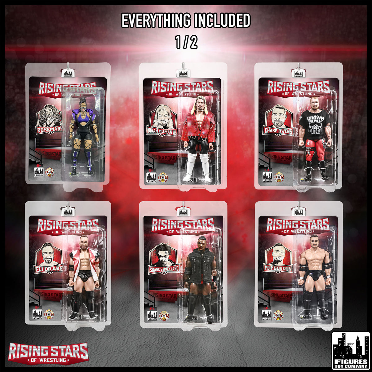Rising Stars of Wrestling Action Figure Series: Set of 12 Figures — included items, part 1.