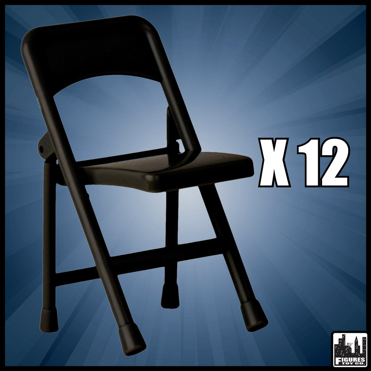 Set of 12 Black Folding Chairs for WWE Wrestling Action Figures