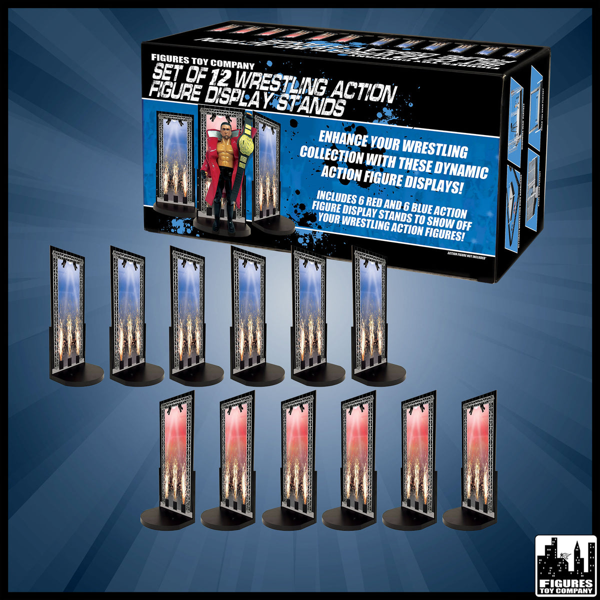 Set of 12 Display Stands for wrestling figures — product view.