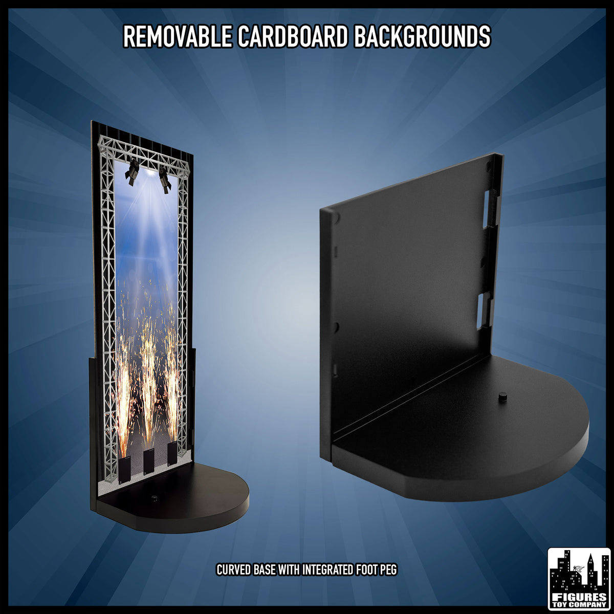 Set of 12 Display Stands for wrestling figures — removable backgrounds.