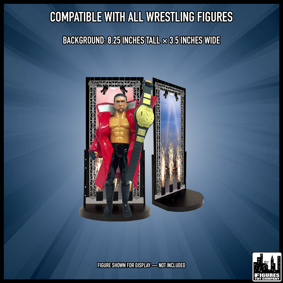Set of 12 Display Stands for wrestling figures — size and display guide.