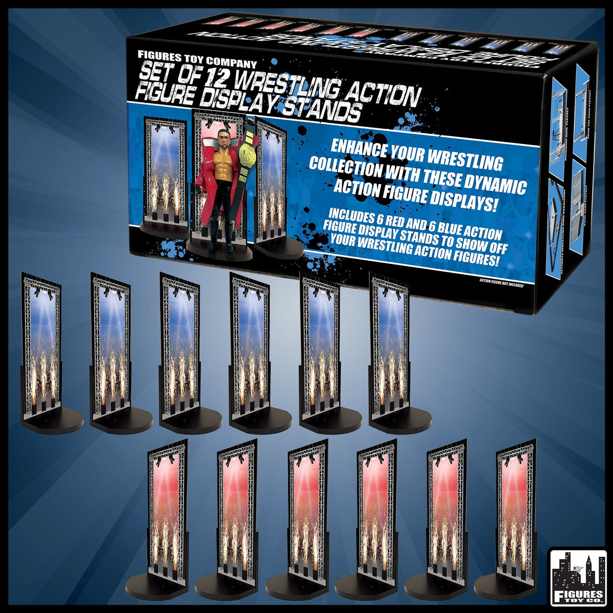 Set of 12 Display Stands for WWE Wrestling Action Figures