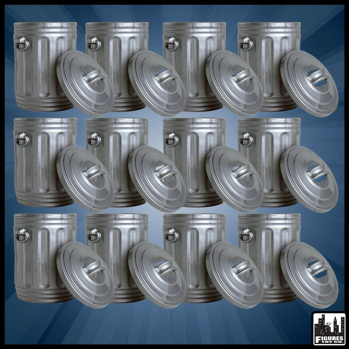 Set of 12 Gray Trash Cans for WWE Wrestling Action Figures