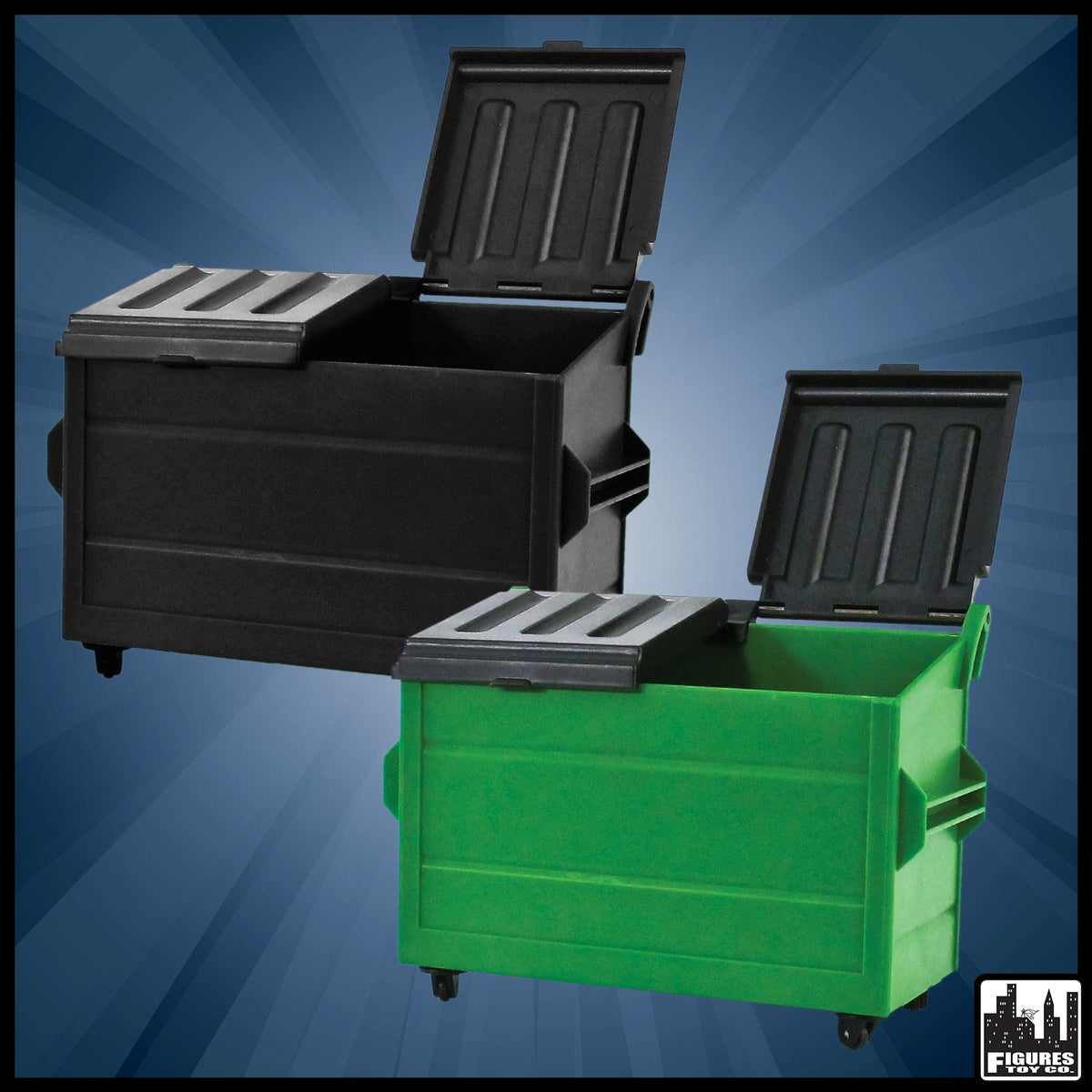Set of 2 Dumpster&#39;s for WWE Wrestling Action Figures: Black &amp; Green