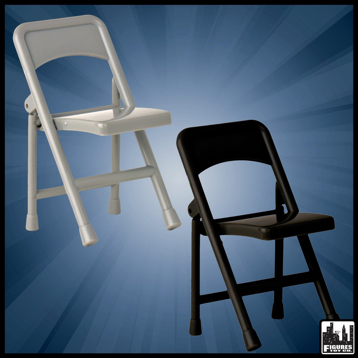Set of 2 Folding Chairs for WWE Wrestling Action Figures: 1 Black &amp; 1 Gray