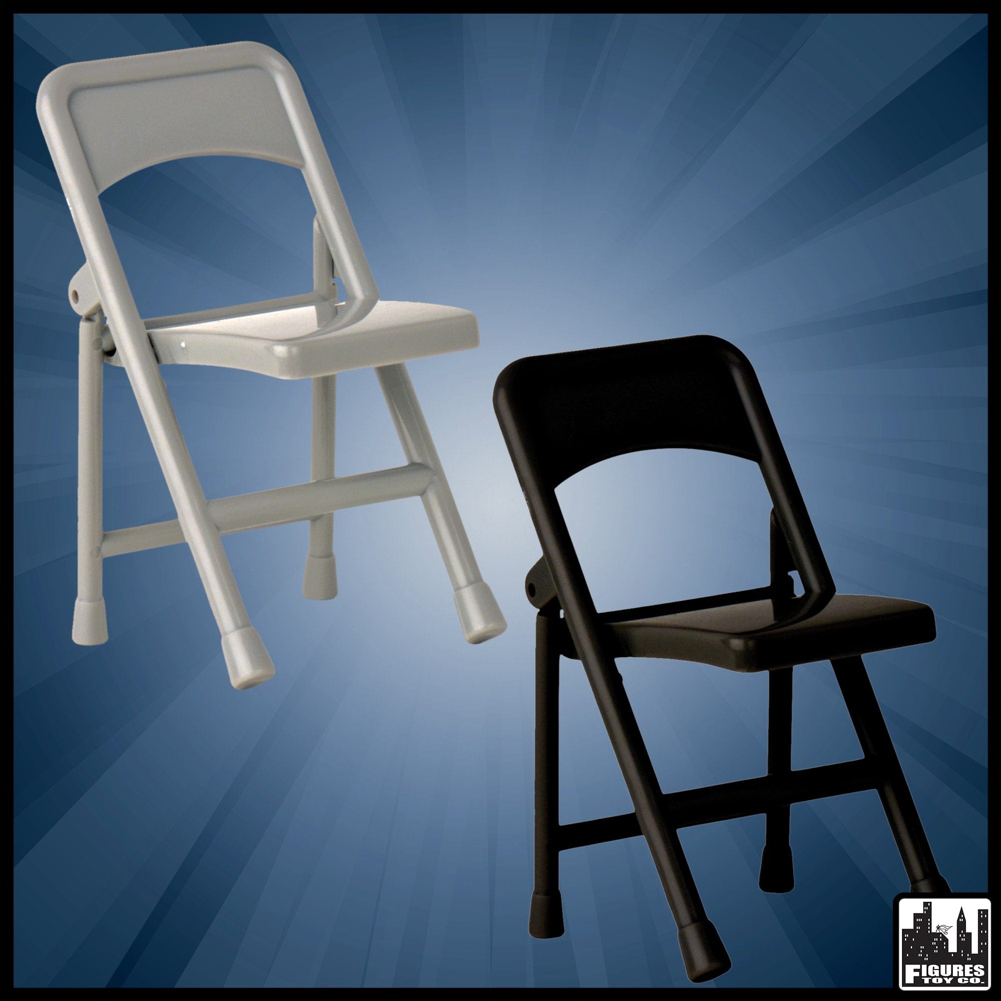 Set of 2 Folding Chairs for WWE Wrestling Action Figures: 1 Black & 1 Gray