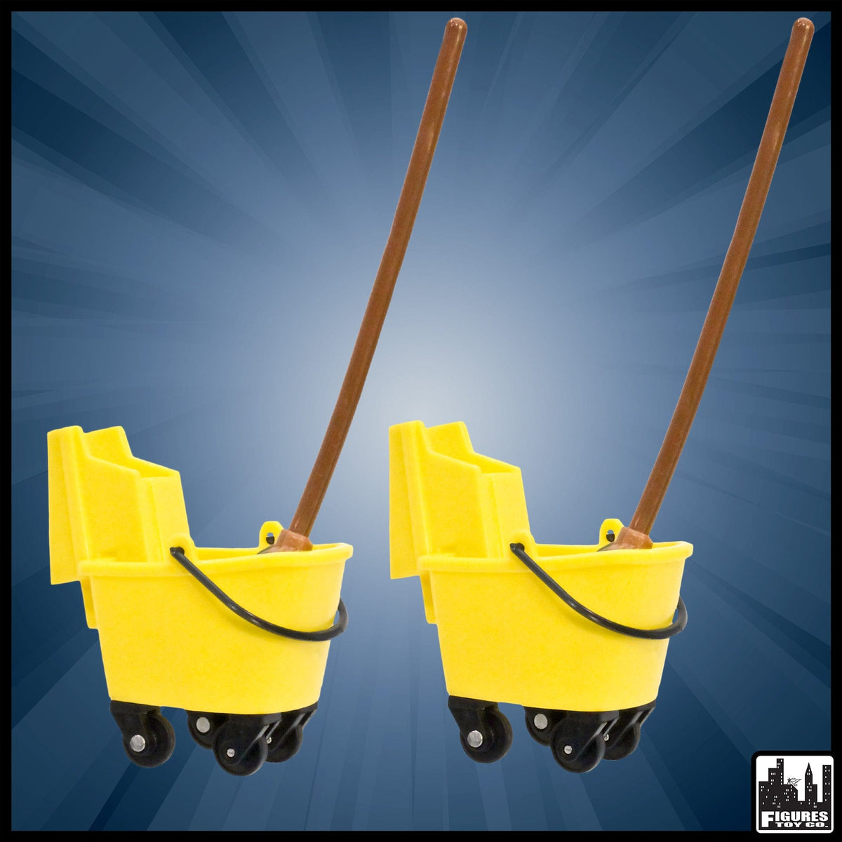 Set of 2 Plastic Mop &amp; Buckets for WWE Wrestling Action Figures