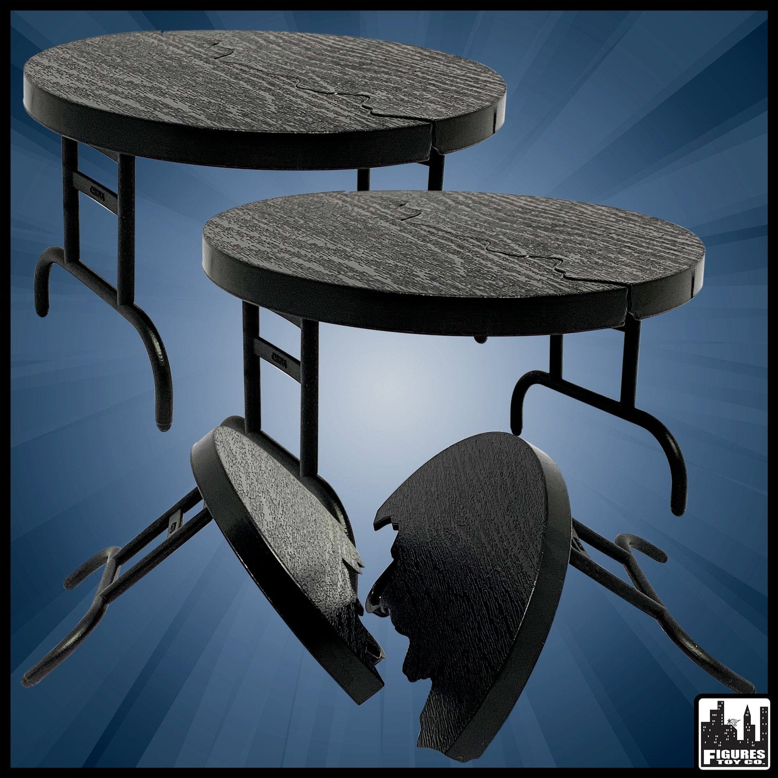 Set of 3 Black Break Away Round Tables for WWE Wrestling Action Figures
