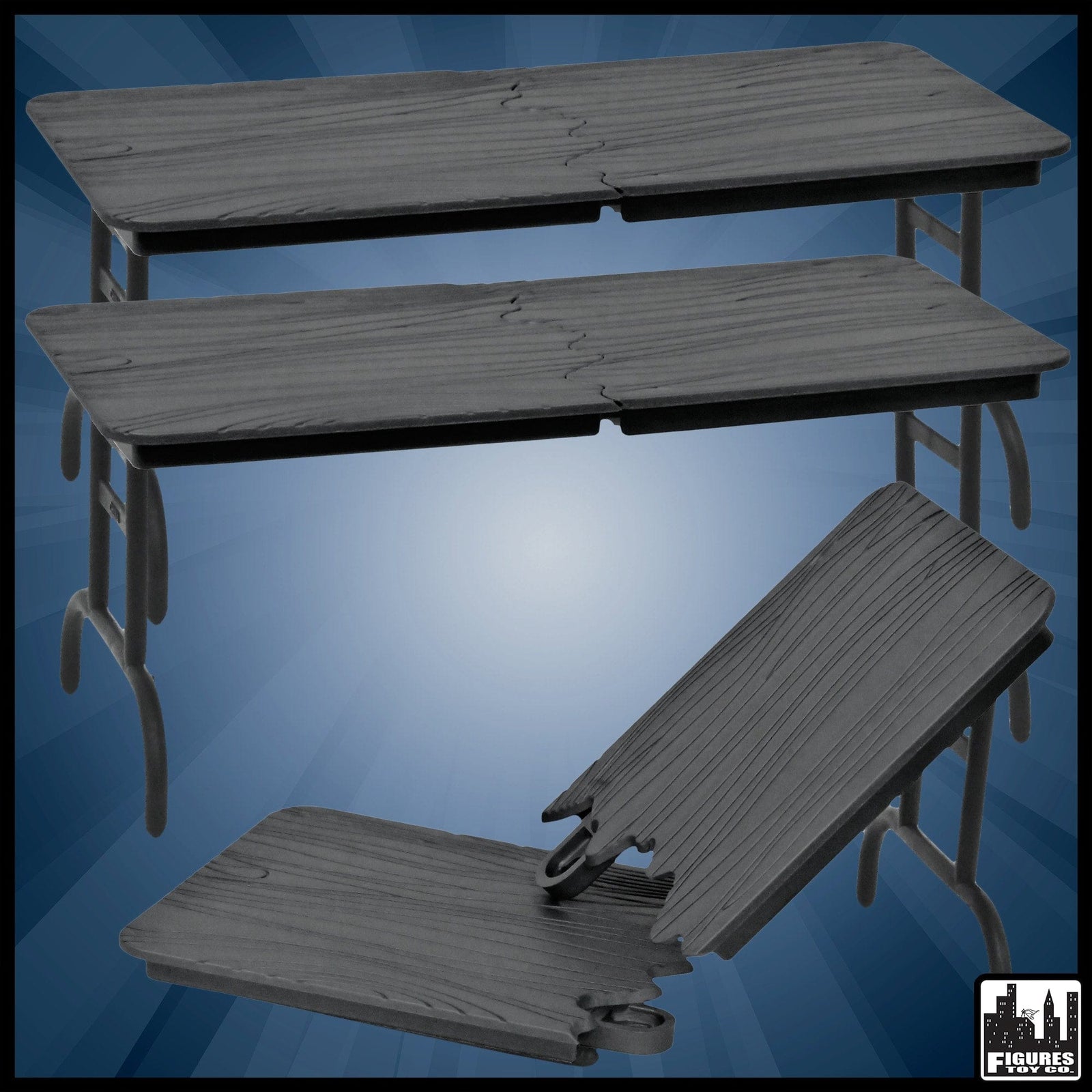 Set of 3 Black Breakable Tables for WWE Wrestling Action Figures