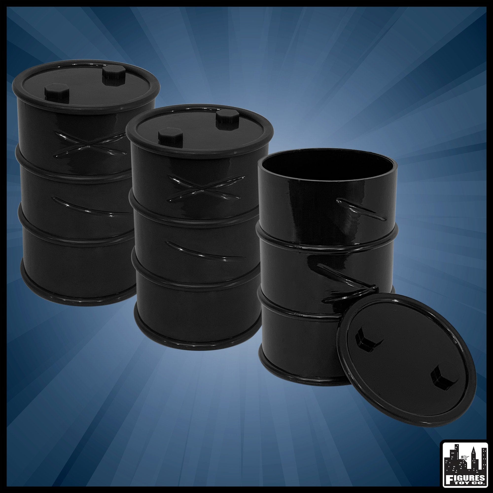 Set of 3 Black Plastic Toy Oil Drums For WWE Wrestling Action Figures