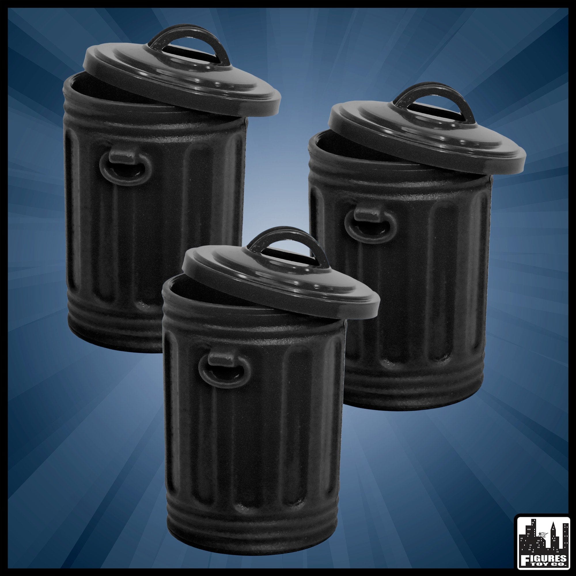 Set of 3 Black Trash Cans for WWE Wrestling Action Figures