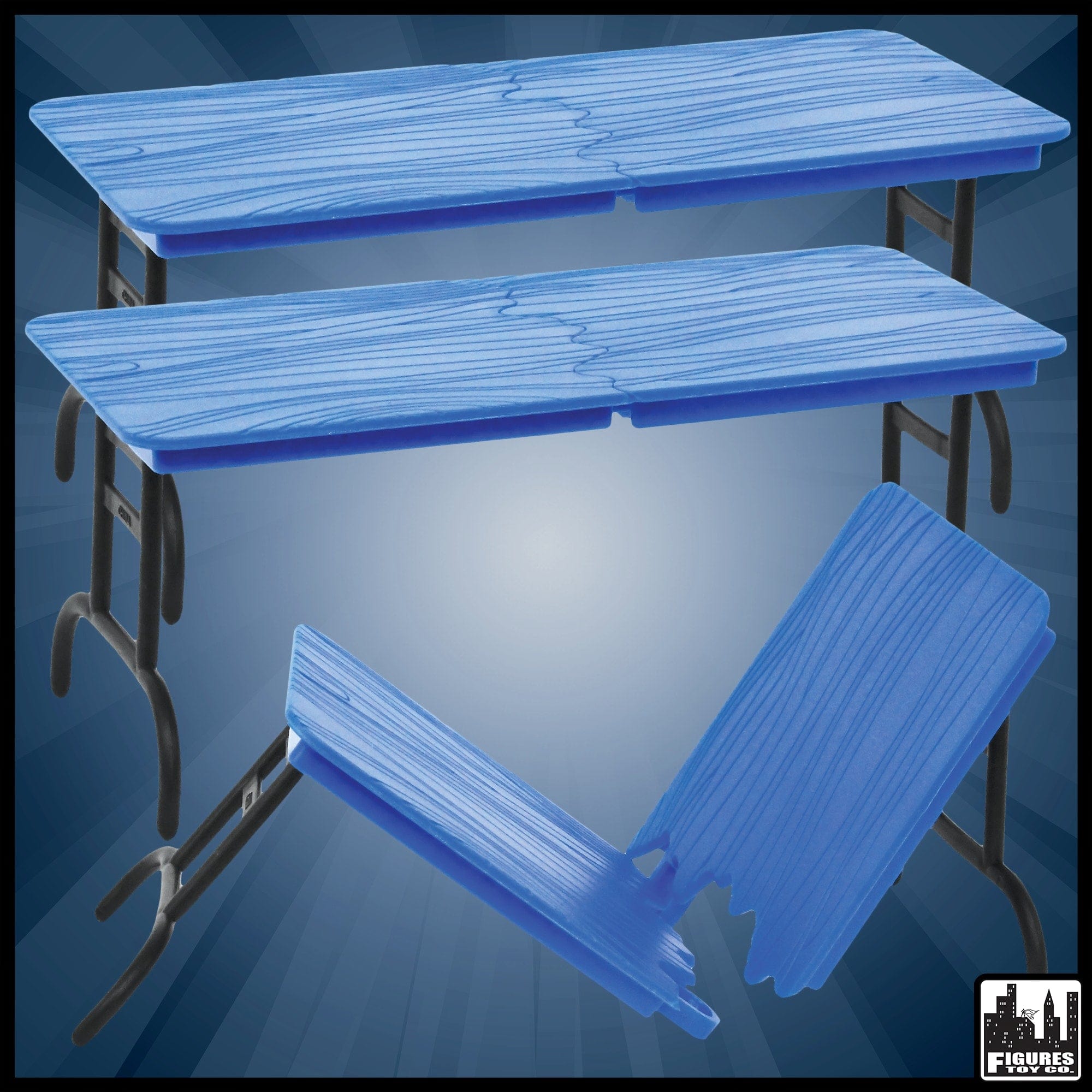 Set of 3 Blue Breakable Tables for WWE Wrestling Action Figures
