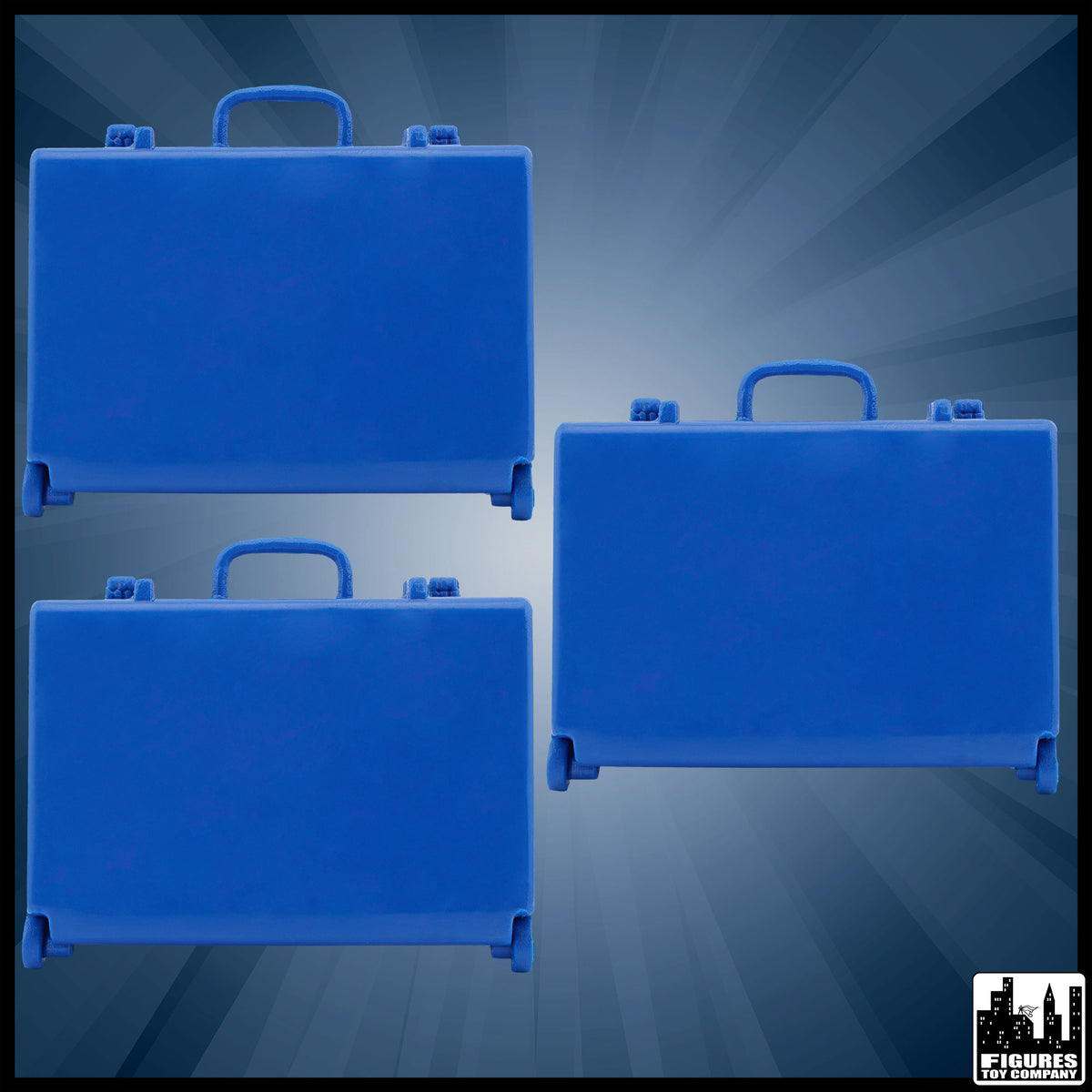 Set of 3 Blue Briefcases for wrestling figures — product view.