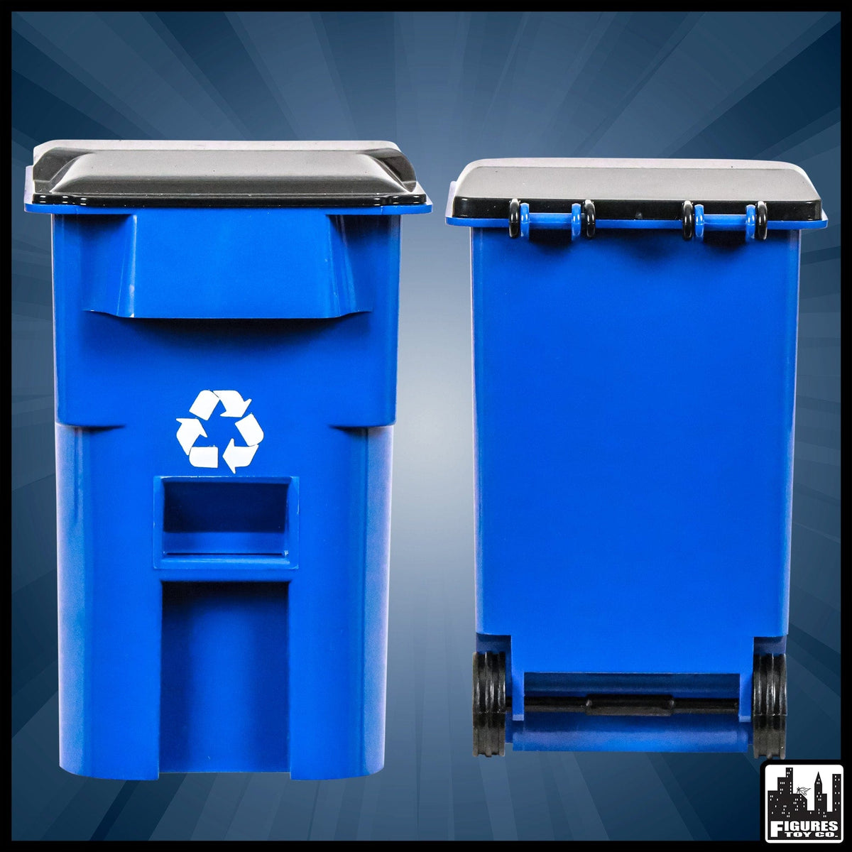 Set of 3 Blue Recycling Trash Cans With Lid &amp; Wheels for WWE Wrestling Action Figures